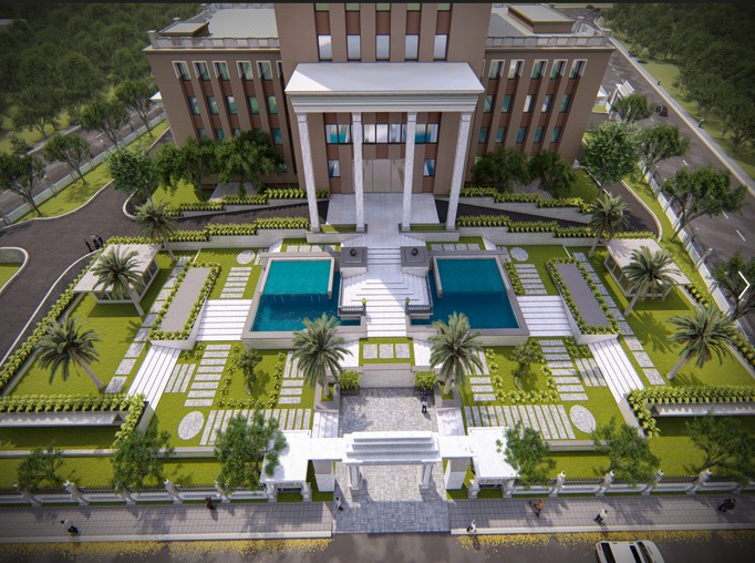 Aerial view of a coastal harbor